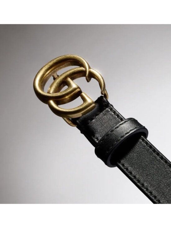 NEW Gucci Marmont Black Leather Double G Buckle Belt Gold Hardware 409417 114 46